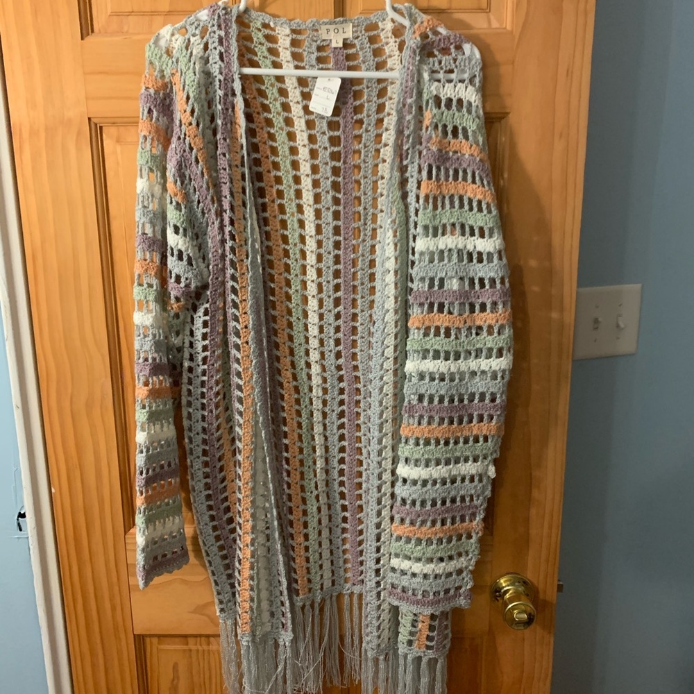 NWT Multicolored Long Crochet Cardigan/Kimono